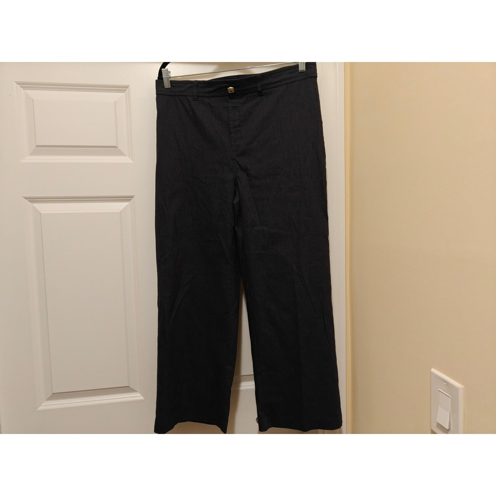 Nicole Miller New York Womens Navy Blue Wide Leg Stretch Trousers Pants Size L